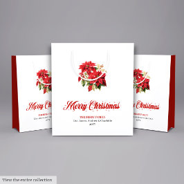 Trendy Watercolor Christmas Poinsettia Holiday Bag ミディアムペーパーバッグ