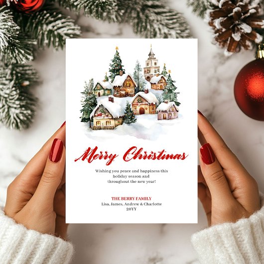 Trendy Watercolor Christmas Scene Greeting Card シーズンカード