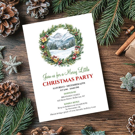 Trendy Watercolor Christmas Scene Printable Invite 招待状