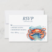 Trendy Watercolor Crab Nautical Beach Wedding 出欠カード (正面)