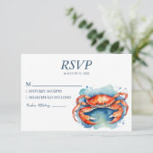 Trendy Watercolor Crab Nautical Beach Wedding 出欠カード (スタンド正面)