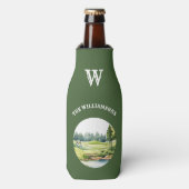 Trendy Watercolor Golf Oriented Course Cart ボトルクーラー (ボトル正面)