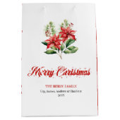 Trendy Watercolor Red Poinsettia Holiday Gift Bag ミディアムペーパーバッグ (正面)