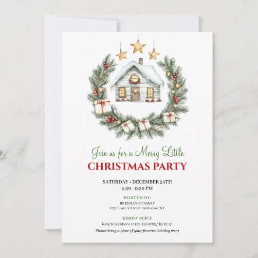 Trendy Watercolor Winter Scene Christmas Invite 招待状 (正面)