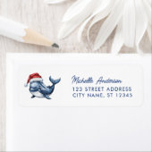 Trendy Whale in Santa Hat Christmas Return Address ラベル (インサイチュ)