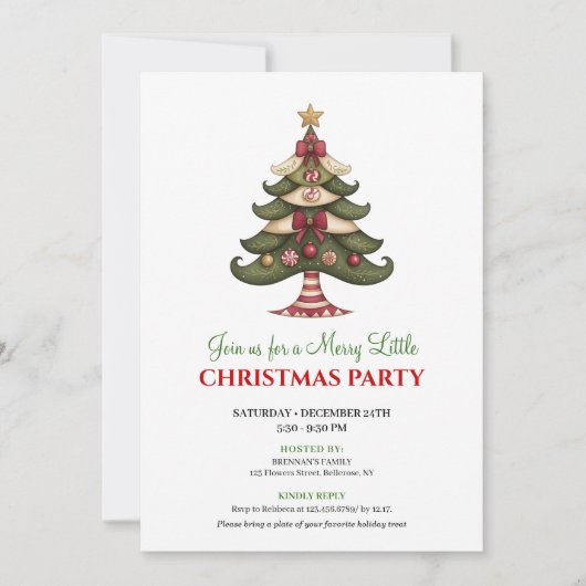 Trendy whimsical Christmas tree winter party card 招待状 (正面)