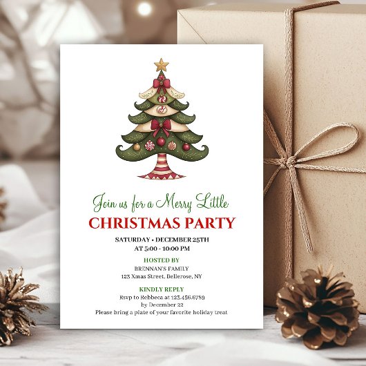 Trendy whimsical Christmas tree winter party card 招待状