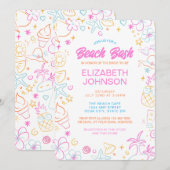 Trendy Whimsical Doodle Beach Bash Bridal Shower 招待状 (正面/裏面)