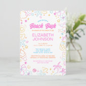 Trendy Whimsical Doodle Beach Bash Bridal Shower 招待状 (スタンド正面)