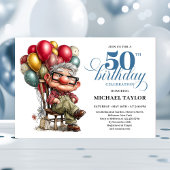 Trendy Whimsical Man 50th Birthday Funny Humor 招待状