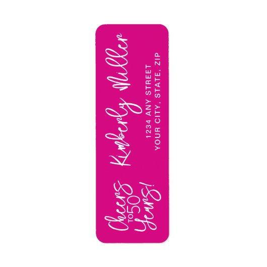 Trendy Whimsical Pink Cheers to 50 Years Birthday ラベル (正面)