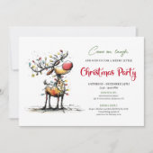 Trendy whimsical reindeer holiday party invite 招待状 (正面)