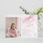 Trendy Winter Pink Bow Girl Photo 16th Birthday 招待状 (スタンド正面)