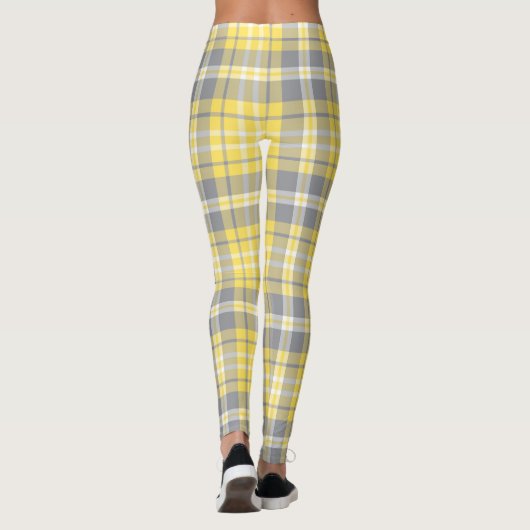 Trendy Yellow and Gray Madras Plaid レギンス (裏面)