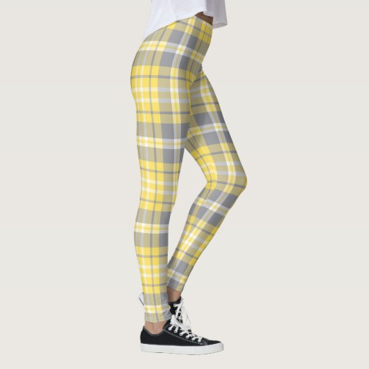 Trendy Yellow and Gray Madras Plaid レギンス (右)