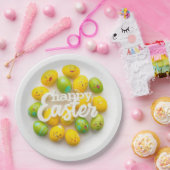 Trendy Yellow & Green Easter Eggs Pattern Paper ペーパープレート (パーティー)
