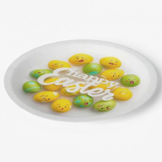 Trendy Yellow & Green  Easter Eggs Pattern Paper  ペーパープレート (アングル)