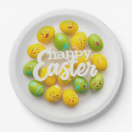Trendy Yellow & Green Easter Eggs Pattern Paper ペーパープレート