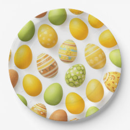 Trendy Yellow & Green Easter Eggs Pattern Paper P ペーパープレート