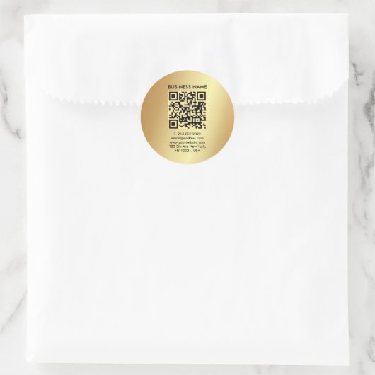 Trendy Your Custom Logo Text Gold QR Code ラウンドシール (バッグ)