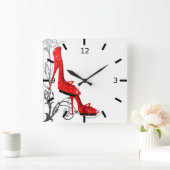 Tresのシックで赤いハイヒールのアールヌーボーのデザイン スクエア壁時計 (ホーム)