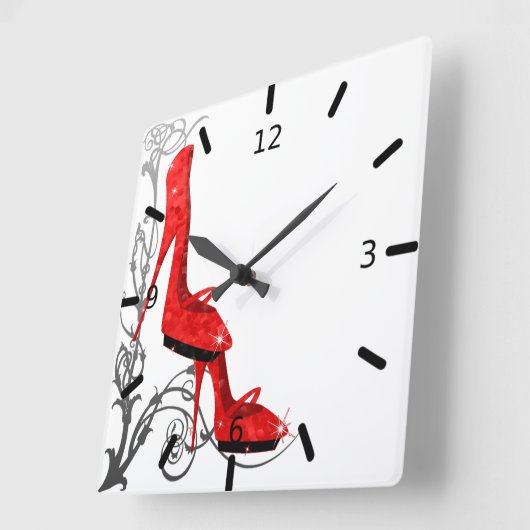 Tresのシックで赤いハイヒールのアールヌーボーのデザイン スクエア壁時計 (傾斜)