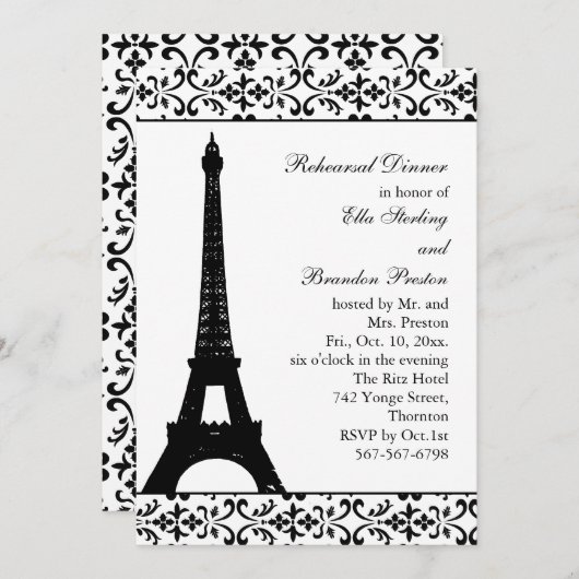 Tres Paris Rehersal Diner （白） 招待状 (正面/裏面)