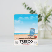 Tresco Isles of Scilly ビンテージ トレイン ポスター ポストカード (スタンド正面)
