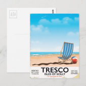 Tresco Isles of Scilly ビンテージ トレイン ポスター ポストカード (正面/裏面)