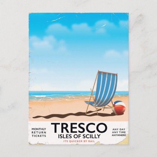 Tresco Isles of Scilly ビンテージ トレイン ポスター ポストカード (正面)