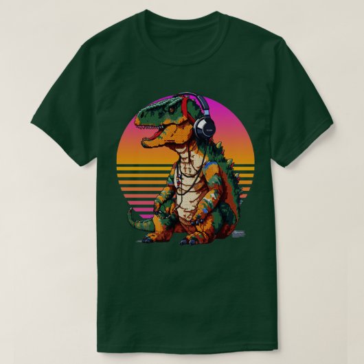 Trexとヘッドフォンのレトロアート4 Tシャツ (デザイン正面)