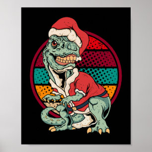 TRexサンタクロース恐竜クリスマスおもしろいXmメリー ポスター