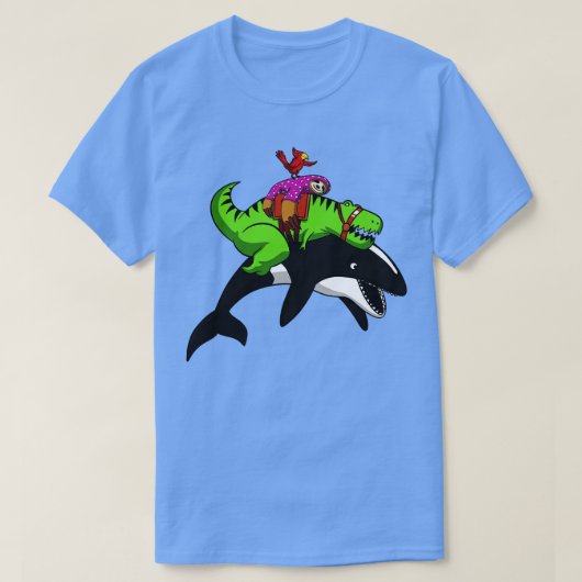 TRex恐竜ナマズ乗馬オルカクジラ Tシャツ (デザイン正面)