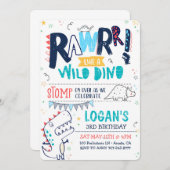 TREX恐竜誕生日招待状ローールワイルドDINO 招待状 (正面/裏面)