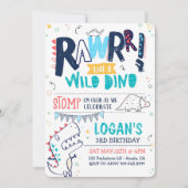 TREX恐竜誕生日招待状ローールワイルドDINO 招待状 (正面)