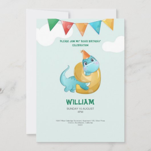 TREX恐竜9th誕生日パーティーへの招待 招待状 (正面)