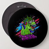 TRex DJ恐竜パーティークラブディスクジョッキーEDMミュージック 缶バッジ (正面&裏面)