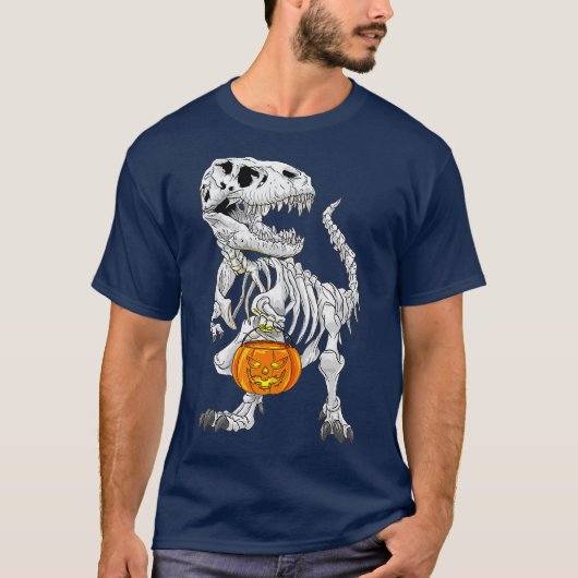 TRex skeleton Halloween costume Dinosaur Pumpkin Tシャツ (正面)