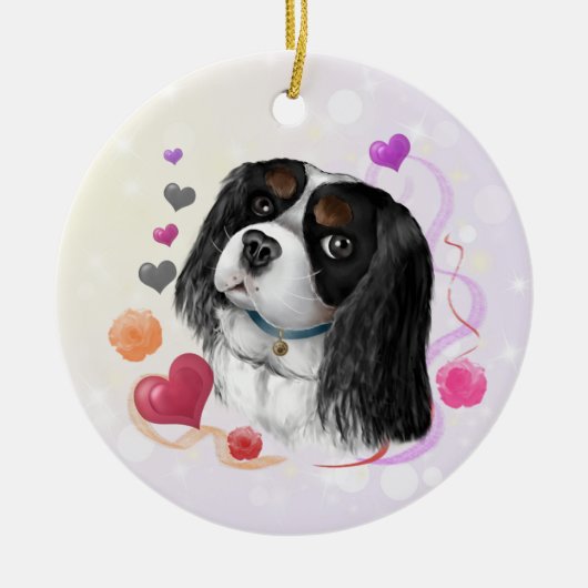 Tri-Color Cavalier King Charles Spaniel  セラミックオーナメント (正面)