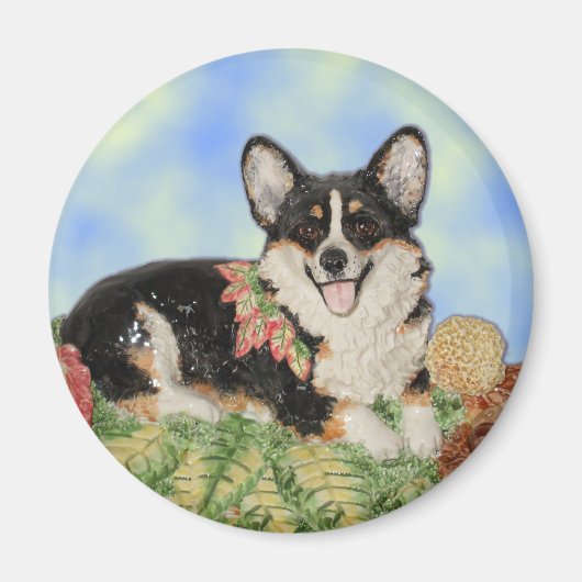 Tri-Corgiの秋の葉 – Corgi Magnet マグネット (正面)