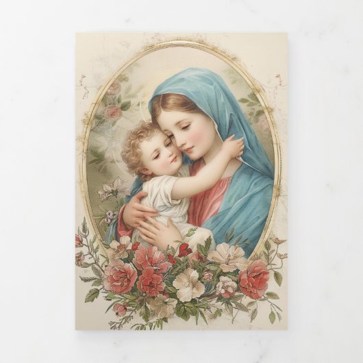 Tri-fold Mother Mary Jesus Catholic Funeral  三つ折りカード (カバー)