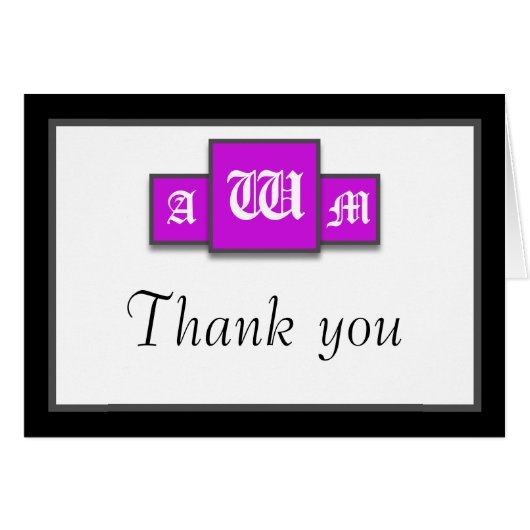 Tri-Monogram Purple モダン Thank You Notecards (正面横)