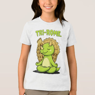 Tri-Rome Zen Triceratops: Cute Dinosaur Yoga at th トライブレンドTシャツ