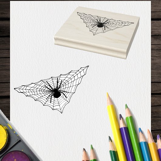 Triangle Shaped Web with big Spider for Halloween ラバースタンプ