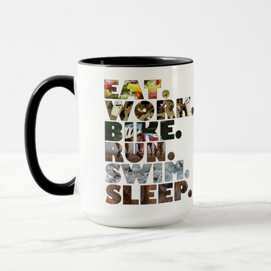 Triathleteは仕事のバイクの操業水泳の睡眠の日常生活を食べます マグカップ (左)