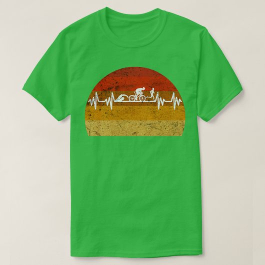 Triathlon Heartbeat Retro Vintage Grunge Tシャツ (デザイン正面)