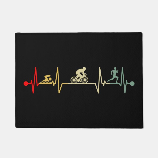 Triathlon Heartbeat Vintage ドアマット (正面)