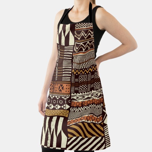 Tribal African style fabric patchwork abstract vin エプロン (インサイチュ)