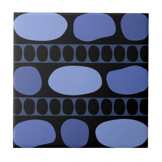 Tribal Art Rock Pattern Black Blue タイル (正面)