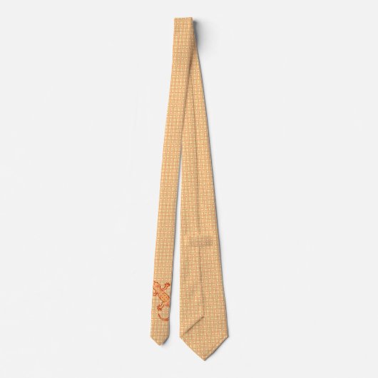 Tribal batik Gecko - coral and light orange ネクタイ (裏面)